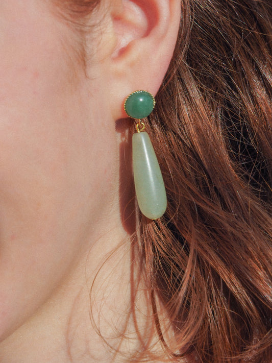 Boucles d’oreilles Sève verte | Pendantes en pierre naturelle goutte verte