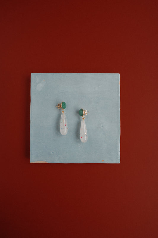 Precious Sap Earrings | Aventurine & Rhinestone Crystal Drop Earrings