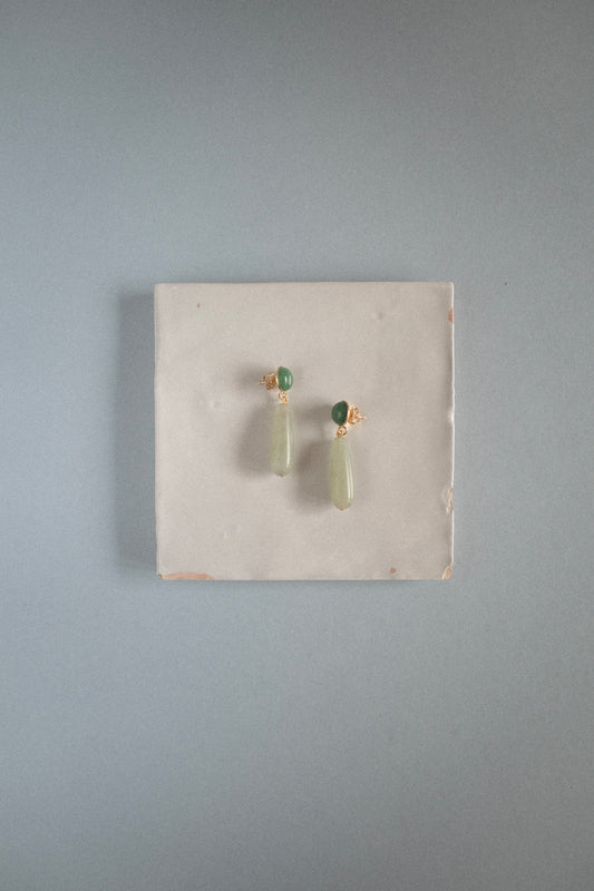 Boucles d’oreilles Sève verte | Pendantes en pierre naturelle goutte verte