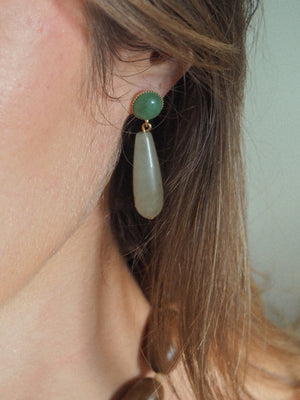 Boucles d’oreilles Sève verte  | Pendantes en pierre naturelle goutte verte