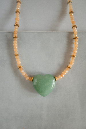 Collier Émoi vert | Sautoir à pendentif cœur en aventurine