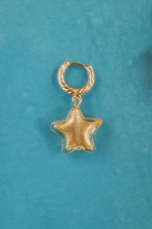 Boucles d’oreilles Céleste | Créoles plaquées or, perles de Murano et feuilles d’or