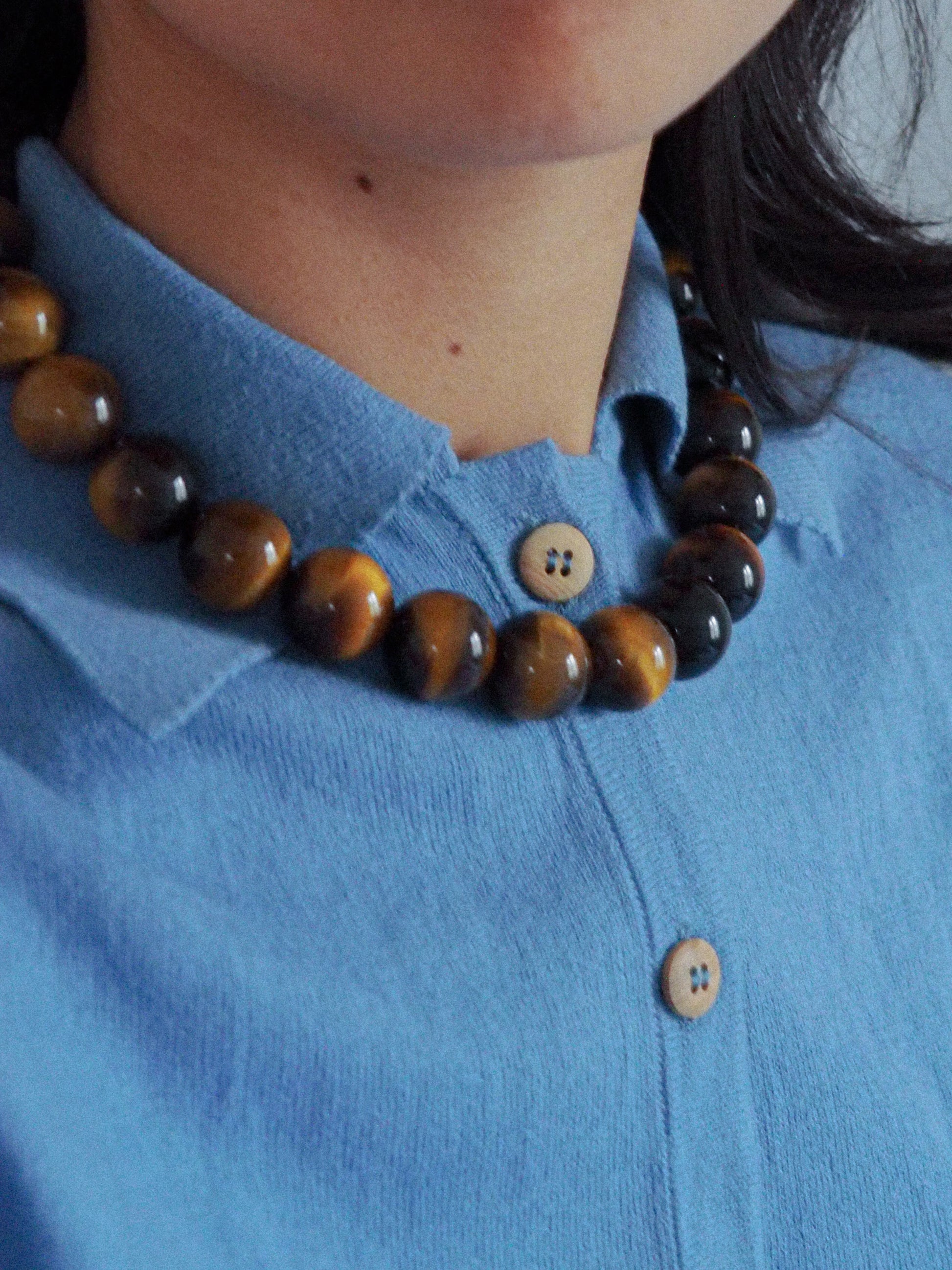 Collier Cosmos Œil de tigre | Ras de cou de perles sphères marron doré