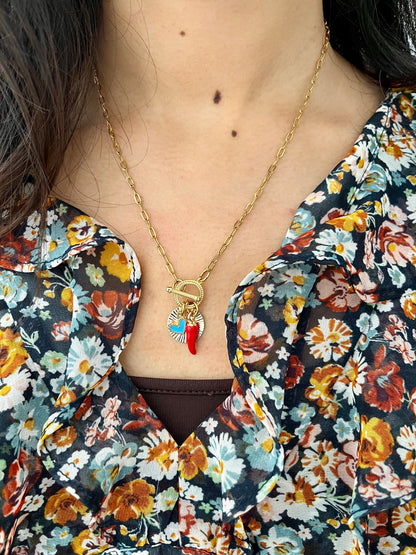 Collier à breloques piment cœur et soleil