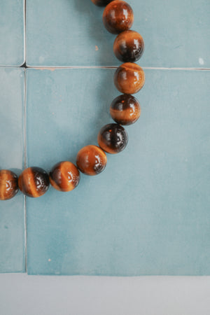 Collier Cosmos Œil de tigre | Ras de cou de perles sphères marron doré