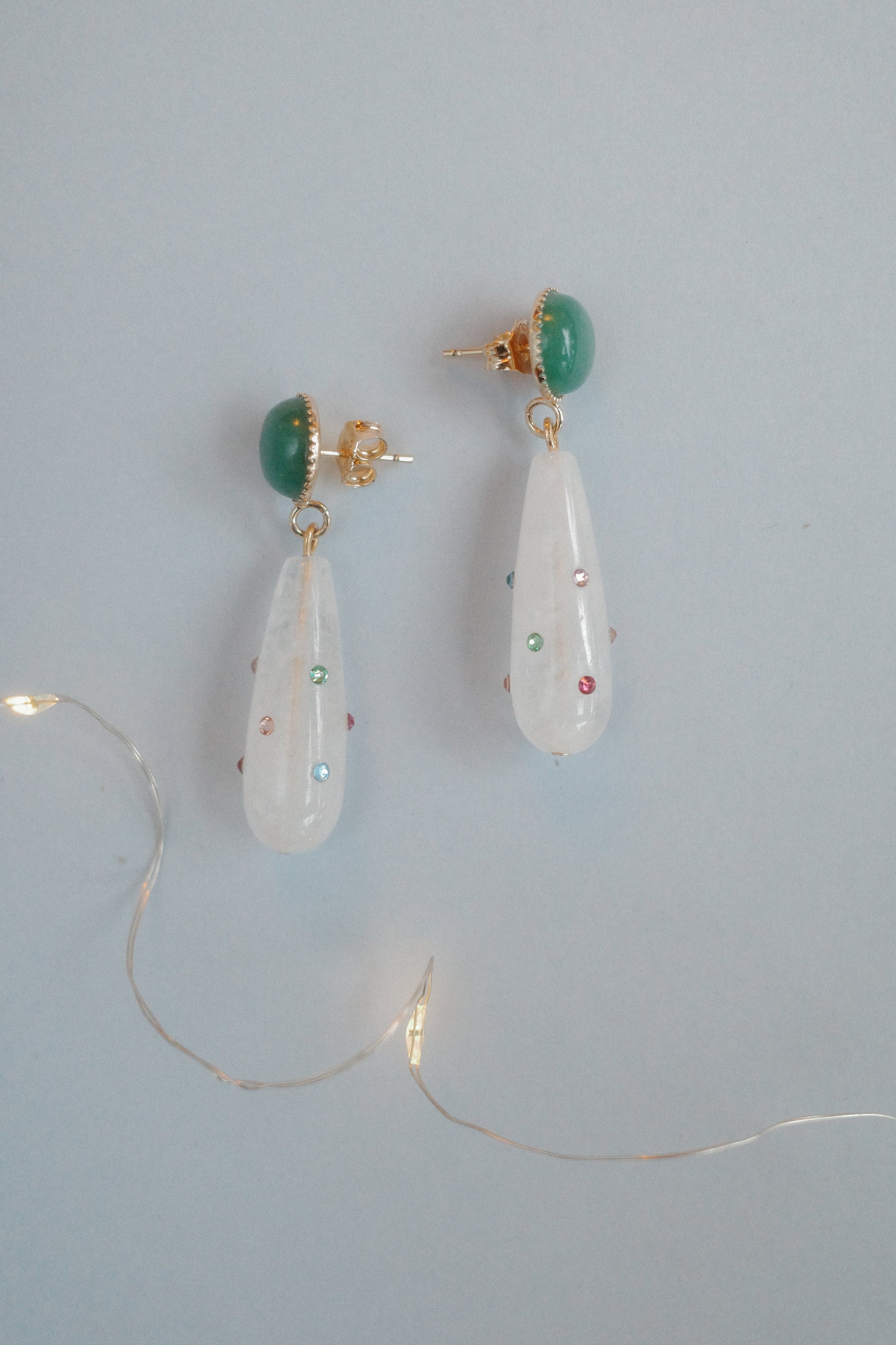Boucles d’oreilles Sève Précieuse | Pendantes en aventurine & cristal strassé