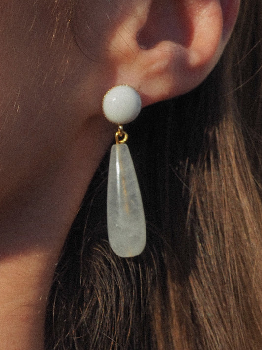 Boucles d’oreilles Sève blanche | Pendantes en pierre naturelle goutte blanche