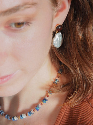 Boucles d’oreilles Brio | Perle baroque irrégulière et Œil de tigre