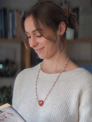 Collier Émoi rouge | Sautoir à pendentif cœur en jaspe rouge