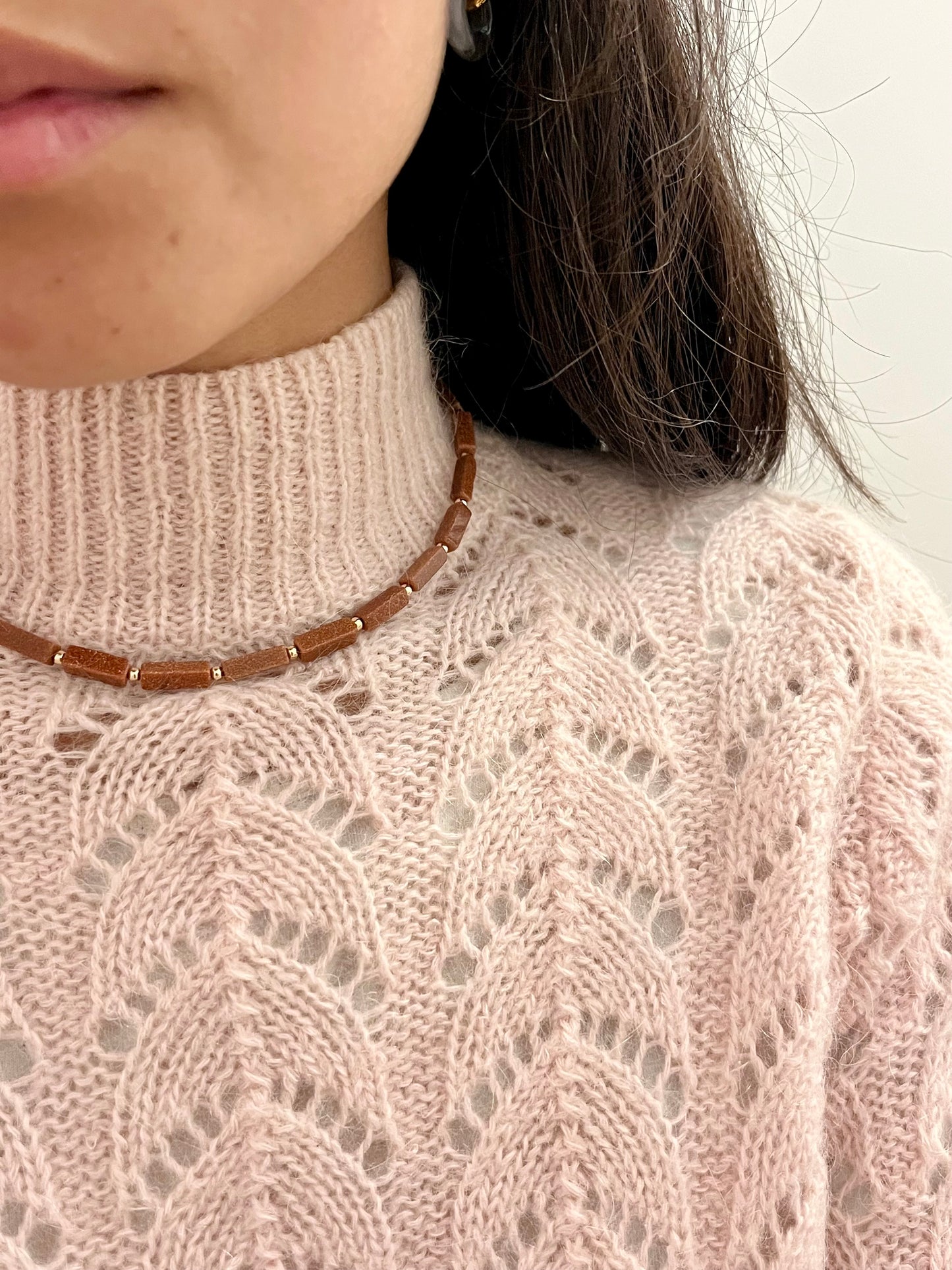 Collier Gold Sand et Jade rose