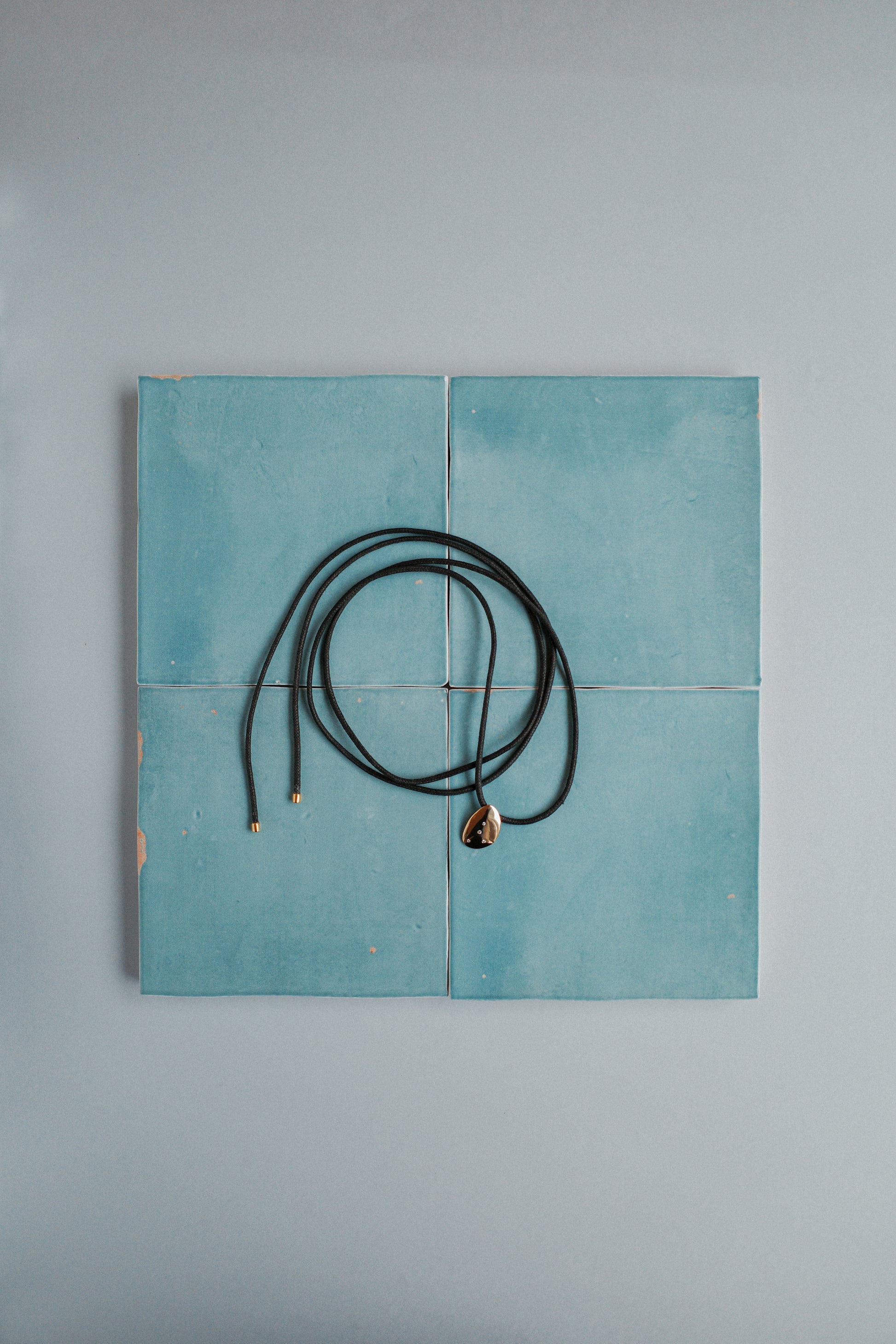 Black Lasso Necklace | 3-micron gold-plated medallion, zircons &amp; cotton cord