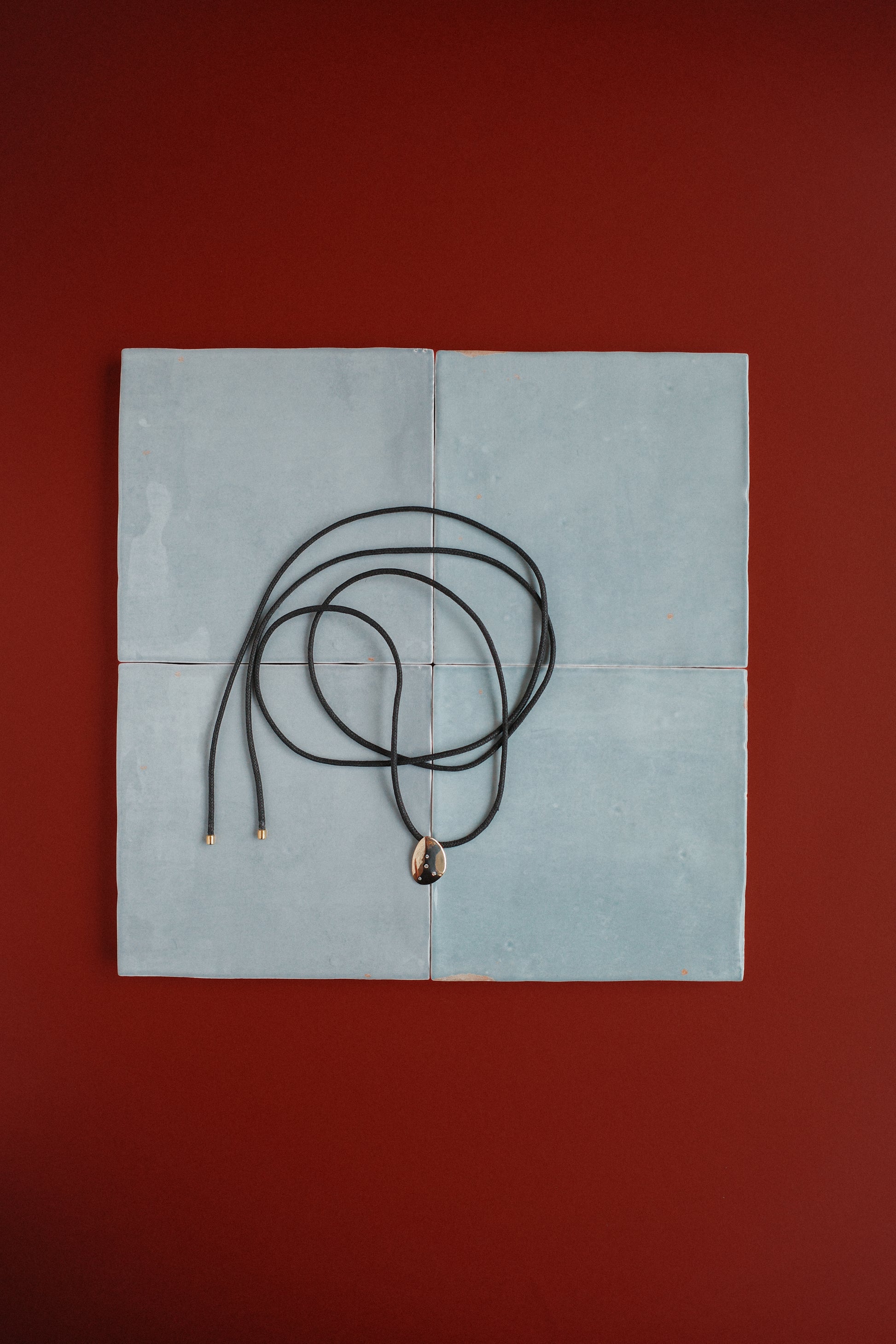 Black Lasso Necklace | 3-micron gold-plated medallion, zircons &amp; cotton cord