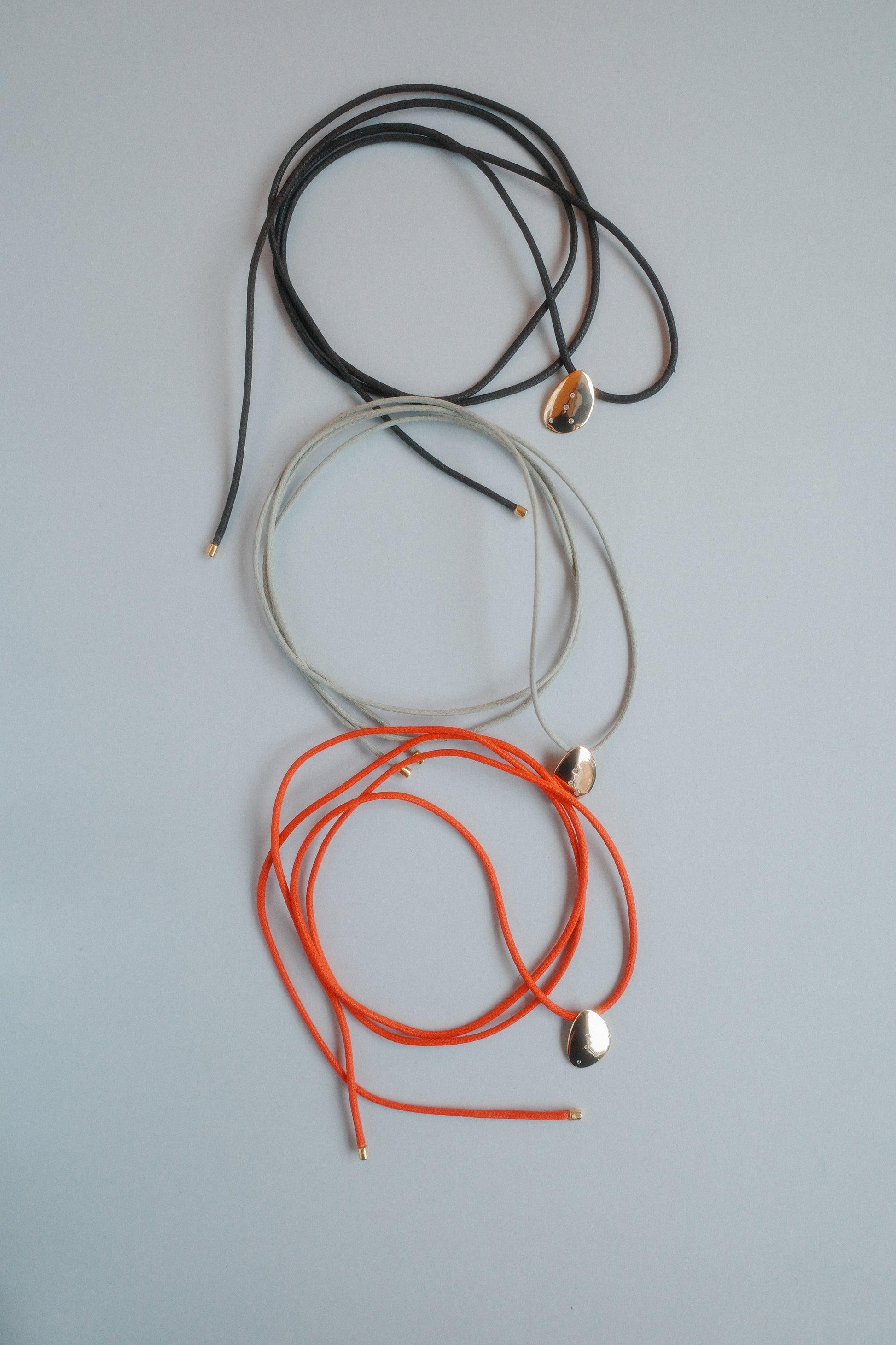 Black Lasso Necklace | 3-micron gold-plated medallion, zircons &amp; cotton cord