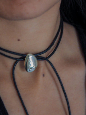 Black Lasso Necklace | 3-micron gold-plated medallion, zircons & cotton cord