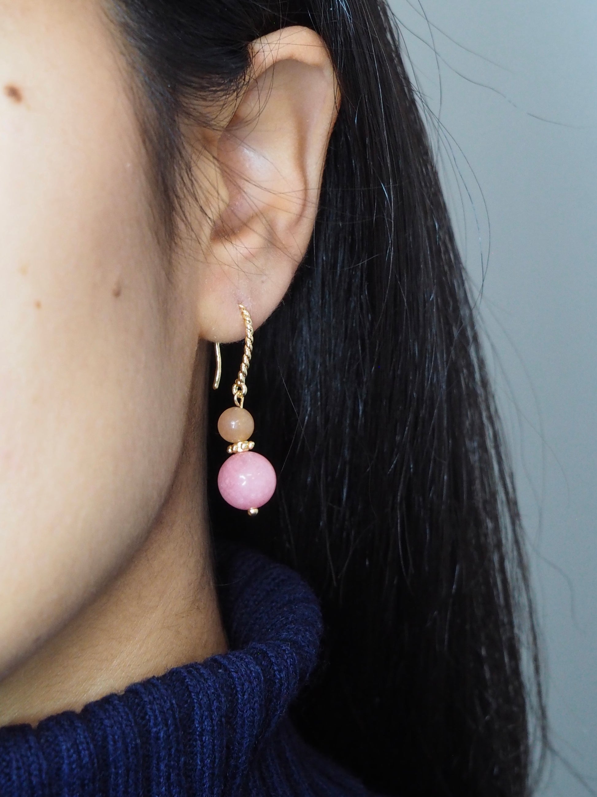 boucles d'oreilles élégantes en rhodonite rose