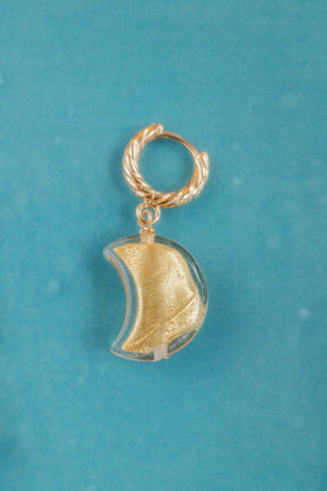 Boucles d’oreilles Céleste | Créoles plaquées or, perles de Murano et feuilles d’or