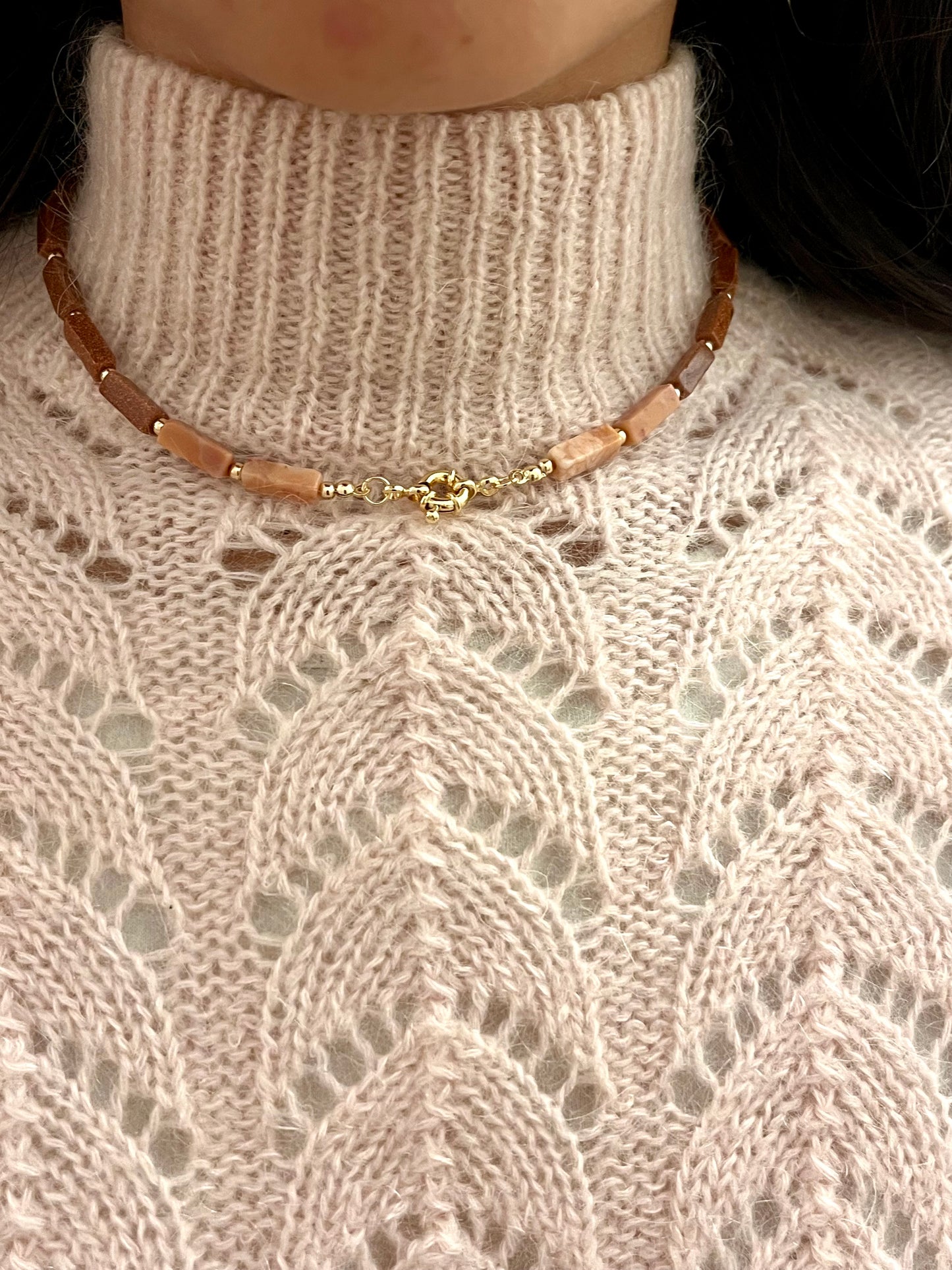 Collier Gold Sand et Jade rose