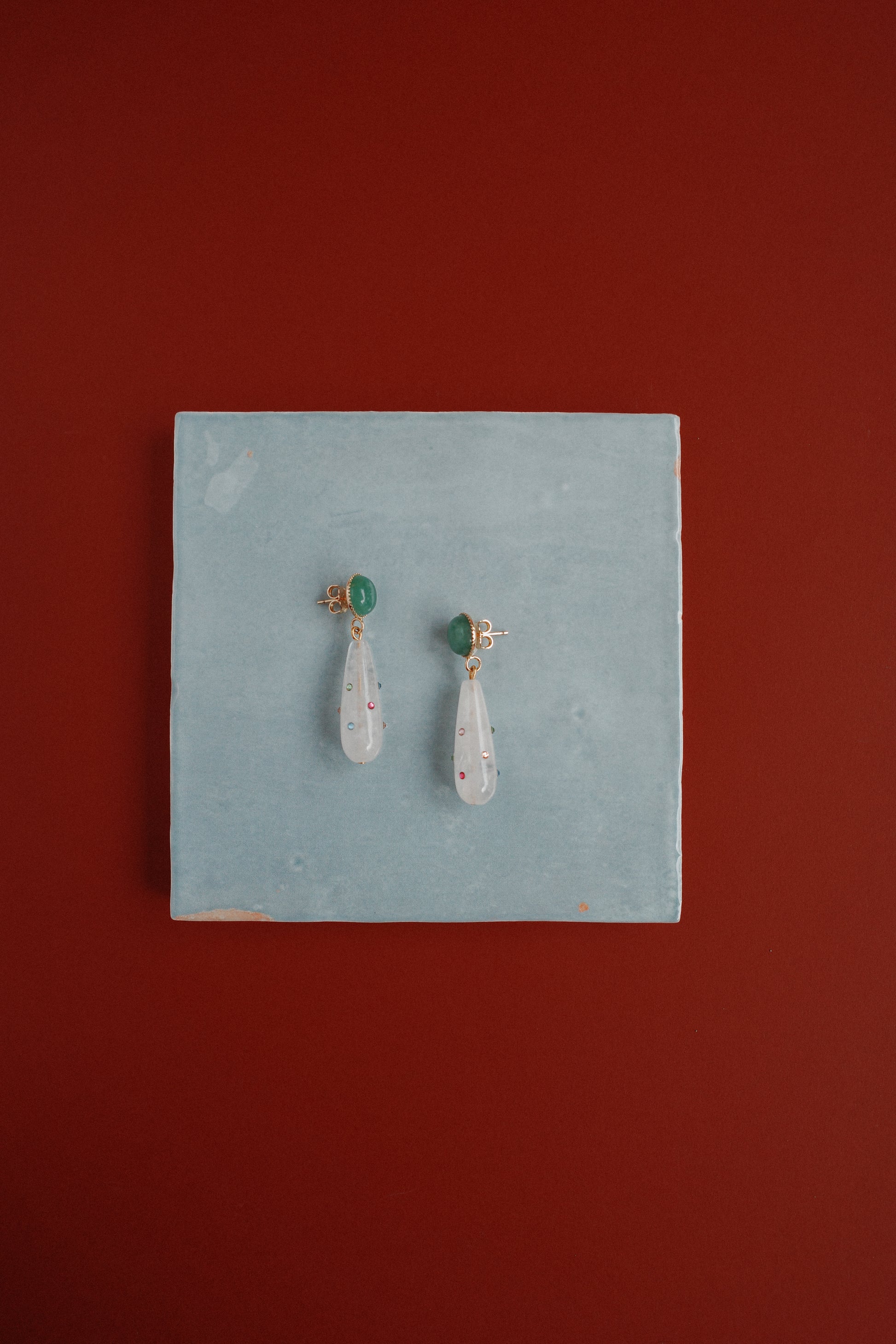 Boucles d’oreilles Sève Précieuse | Pendantes en aventurine & cristal strassé