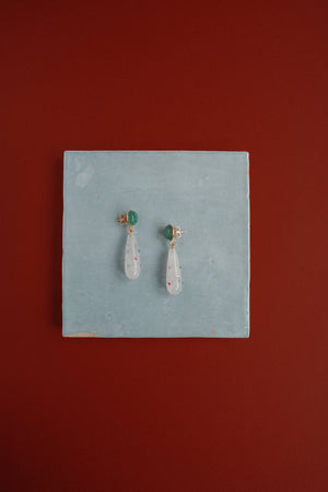 Boucles d’oreilles Sève Précieuse | Pendantes en aventurine & cristal strassé