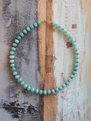 Collier de perles bleue et rouge en pierres fines naturelles rondelles