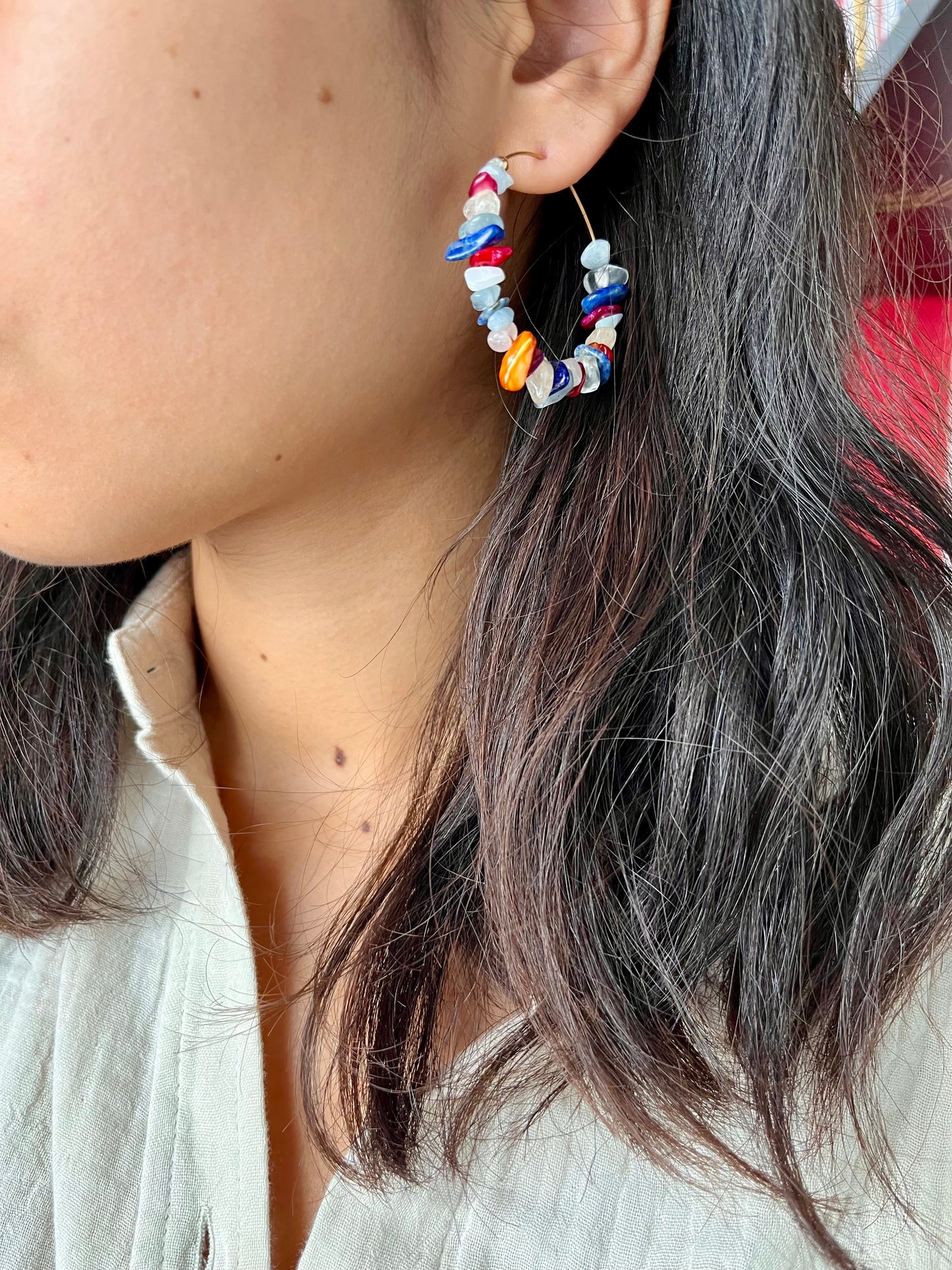 Boucles d'oreilles mix de pierres naturelles multicolore