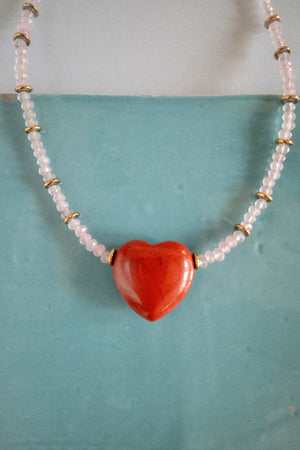 Collier Émoi rouge | Sautoir à pendentif cœur en jaspe rouge