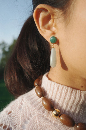 Boucles d’oreilles Sève verte  | Pendantes en pierre naturelle goutte verte